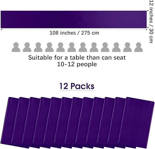 Aneco Satin 12 Pack Table Runner 12 x 108 Inch Dark Purple Long Wedding Satin Silk Table Runner for Wedding Banquet Graduations Birthday Party Decoration