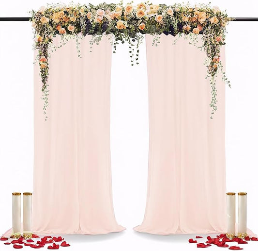 DUOBAO Peach Chiffon Backdrop Curtain-2 Panels 29"x120" Wedding Chiffon Backdrop Drapes Polyester Chiffon Fabric Drapes Birthday Backdrops Voile Window Curtain Photography Backdrop (29''x120''x2pcs)