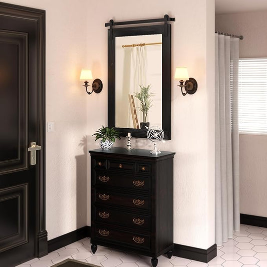 COGOOD Farmhouse Bathroom Mirror - 42 x 29 Rustic Barn Door Style Mirror for Living Room, Entryway, Vanity Wall Decor (Black)