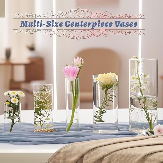 60pcs Glass Vase Cylinder Vases for Centerpieces Small Flower Glass Vases Home Decor Centerpiece Table Clear Flower Vase Decorations for Wedding&Holiday 4,6,7.5,8,10 Inch Tall