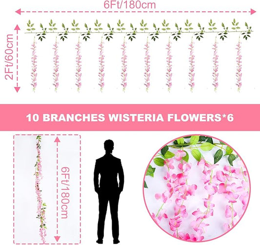 Wisteria Artificial Flowers Garland,10Pcs Total 60ft Silk Fake White Wisteria Flowers Hanging for Home Garden Wedding Arch Party Indoor Outdoor Decor(10,Pink)