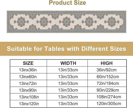Boho Bohemia Style Table Runner, Vintage Teal Brown Retro Flower Rustic Country Style Floral Print Pattern for Home Kitchen Table Decor Dining Coffee Room Garden Party Decor 13x60in