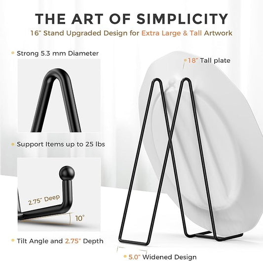 TR-LIFE 16 Inch Heavy Duty Plate Stand (2 Pack) - Metal Display Easel for Large Plates, Picture Frames, Signs, Posters, and Decorative Platters