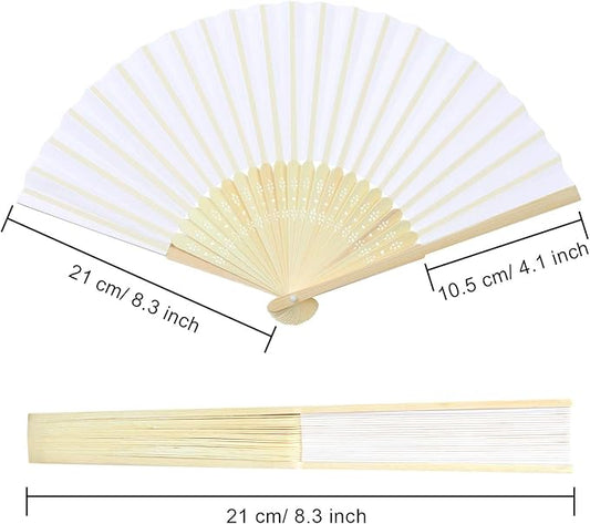 Aneco 18 Pieces White Handheld Cloth and Bamboo Folding Fans for Wedding Decoration, Church Gifts, Party Favors, DIY Decoration