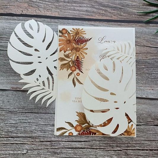 MillaSaw 20pcs Palm Wedding Invitations Cards with Envelopes, for Wedding Bridal Shower Quinceañera Engagement Birthday Invites, Pearl Ivory (ivory)