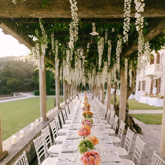 Wisteria Artificial Flowers Garland,6Pcs Total 36ft Silk Fake White Wisteria Flowers Hanging for Home Garden Wedding Arch Party Indoor Outdoor Decor
