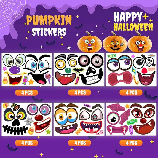 48Packs Pumpkin Decorating Kit, Make Your Own Small Pumpkin face Stickers, Halloween Pumpkin Decorating Stickers for Kids Halloween Party Favors