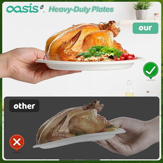 100-Pack Compostable Paper Plates Set โ Includes 6" & 9" Heavy-Duty Sugarcane Plates (50 Each) โ Eco-Friendly Disposable Plates for Meals, Snacks, and Parties-Natural (White)