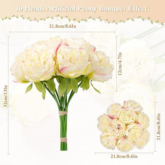U'Artlines 2 Bouquet 10 Heads Artificial Peony Silk Flower Leaf Home Office Wedding Party Festival Bar Decor (Champagne)