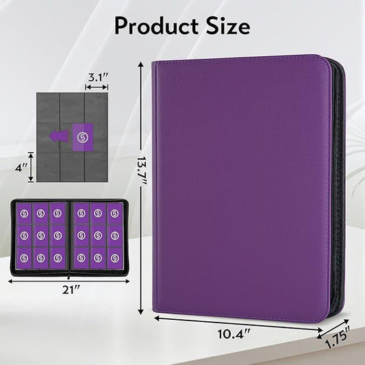 Card Binder 9 Pocket for 360 Cards - Premium Trading Card Binder with Sleeves Protection, Side Loading Card Collection Binder for TCG, MTG, YGO, One Piece Collectible Cards (Purple)