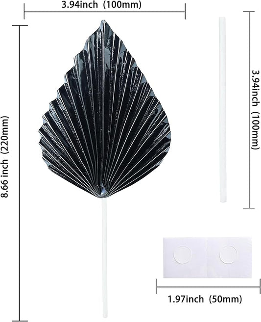 Gyufise 6Pcs Paper Palm Fan Cake Toppers Palm Spear Leaves Fan Cupcake Toppers Cake Insert Decorations Craft DIY Cake Bakeware Decoration for Birthday Party Wedding Party Decor Supplies Light Black