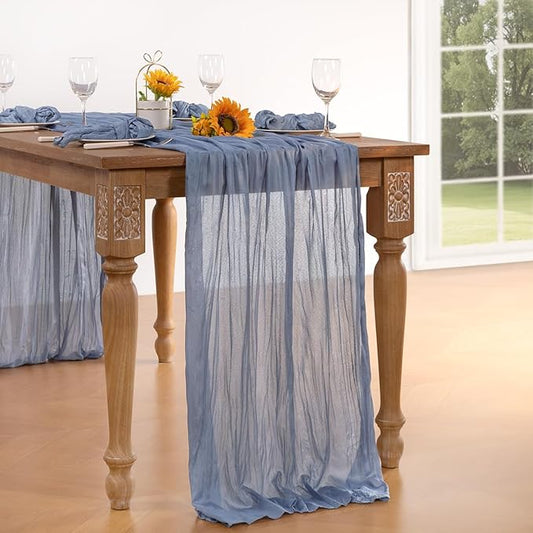 Dusty Blue Cheesecloth Table Runner 6 Pack Fall Table Runners Boho Gauze 120 Inches Blue Cheese Cloth Fall Table Decorations for Thanksgiving Marine Weddings Bridal Baby Shower Birthday Party