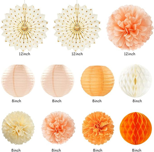 Orange-Beige Fal Boho Birthday Party-Decorations - 21pcs Autumn One Two Sweet Peach Happy Banner,Girls Groovy Paper Streamers Lanterns Honeycomb,Tissue Pom Poms Fan,Hippie Garland Decor Huglony