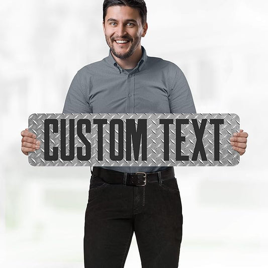 Custom Sign, Custom Street Sign, 11 Font Colors, 13 Font Styles, 4 Hole Options, 22 Sizes, 8x32 Inches, Rust Free DiBound, Fade Resistant, Made in USA by My Sign Center (Diamond Metal)