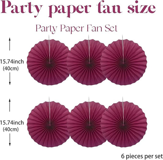 BARTHEW Red Party Decorations,Paper Decorations for Party,Girls Party Decorations Party Paper Fans Bulk 16in,Anniversary Decorations for Party 30 Color DIY Set (Wine Red)