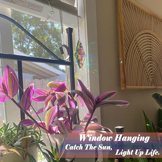 3PCS 5" Large Crystal Suncatcher Prisms - Hanging Crystals for Window & Garden, Sun Catchers with Prisms Decor | Creates Rainbows Indoors/Outdoors, Heavy Duty Hanging Crystals Decor