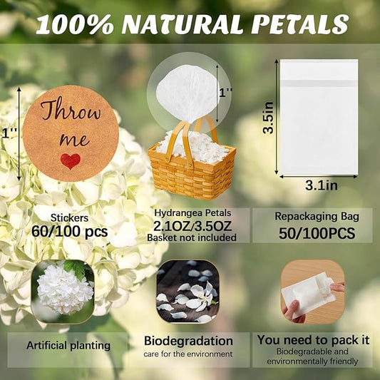 Biodegradable Confetti, Dried Hydrangea Flower Petals with Throw Me Stickers Wedding Confetti Biodegradable Flower Petals for Wedding Ideas Valentines Day Decor(White,103 Pcs)