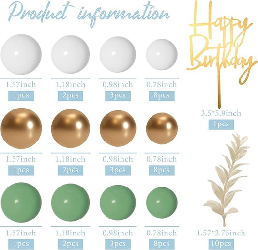 MIAHART Ball Cake Toppers Boho Grass Cake Topper Ball Cake Insert Decoration for Birthday Wedding Baby Shower Party Decorations Boho Themed Party Supplies (green,gold,white)