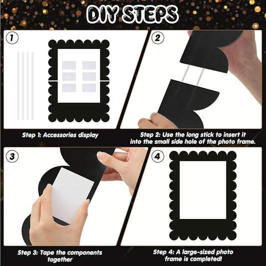 32 x 24 Inch Large Blank DIY Photo Booth Props Picture Frame Party Frame DIY Photo Booth Props Selfie for Birthday, Graduation, Christmas Holiday Party(Black,Scalloped)
