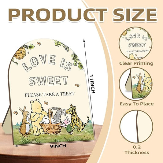 Classic Pooh Love is Sweet Please Take A Treat Sign, Winnie Decor Bridal Shower Sign, Love is Sweet Sign for Wedding Shower, Baby Shower Bridal Shower Decor Supplies 9 * 11IN
