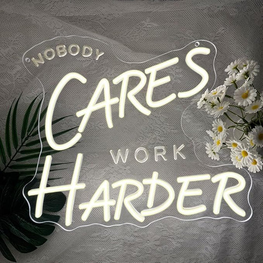 Nobody Cares Work Harder Neon Sign,Motivational Dimmable LED Light Signs for Wall Art Decor,Backdrop for Office Study Room Gym Bedroom Man Cave,Gift for Teen USB Powered(13.8"*11.9")