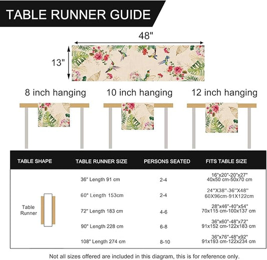 Seliem Summer Tropical Hummingbird Palm Leaf Greenery Table Runner, Spring Birds Home Kitchen Monstera Geranium Flowers Dining Decor, Seasonal Burlap Decorations Anniversary Party Supply 13 x 48 Inch