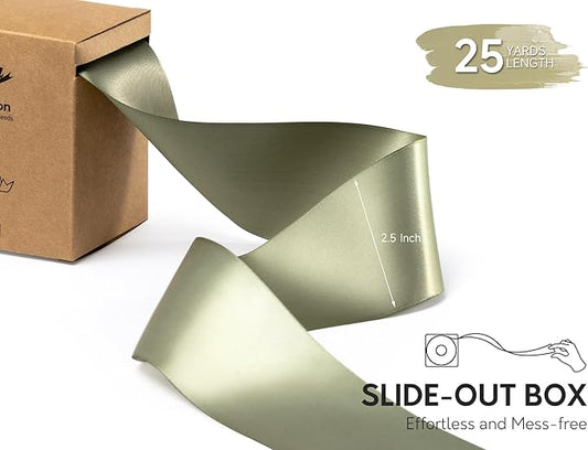 Sage Green Satin Ribbon 2.5 Inch Double-Faced Ribbons 25 Yards for Gift Wrapping Crafts Flower Bouquet Wedding Paper Bows Invitations