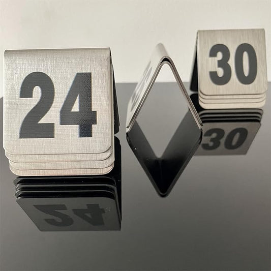 10 Pcs Metal Place Cards Stackable Tent Style Table Numbers,Place Card Holders for Celebration Wedding Party Restaurants Cafes Bars Gatherings meeting Room Board Game Serial (Small 21-30, Black)
