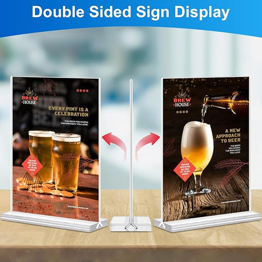 Acrylic Sign Holder 5x7 Inches 24 Pack, Double Sided Clear Display Stand Table Top Sign Paper Holder, Vertical Menu Flyer Holder, Plastic Sign Frame for Stores, Restaurants, Hotels, Office