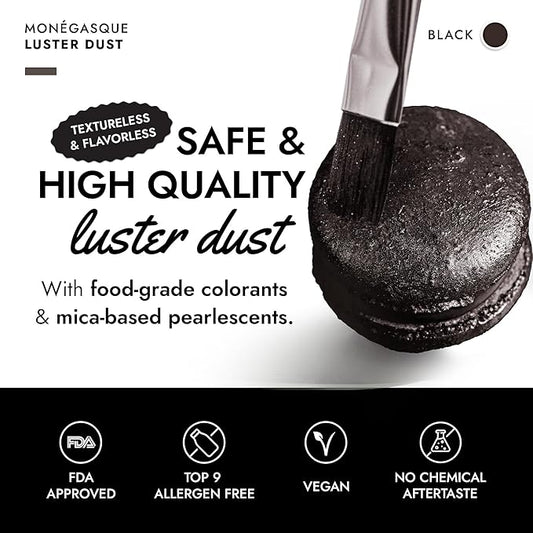 MONÉGASQUE Black Edible Glitter for Drinks 7g – Edible Glitter for Cakes & Cocktails - Black Luster Dust for Cocktail & Cake - Halloween Food Decorations, Drink, & Cake Decorating Spray Sparkles