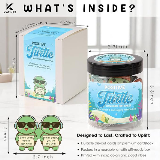 Positive Turtle Jar – 60 Funny Emotional Support Affirmation Cards, Sea Turtle Gifts for Women, Teens, Tweens, Girls, Turtle Decor, Trendy Teen Girl Stuff, Back to School Gifts, Teachers Gift