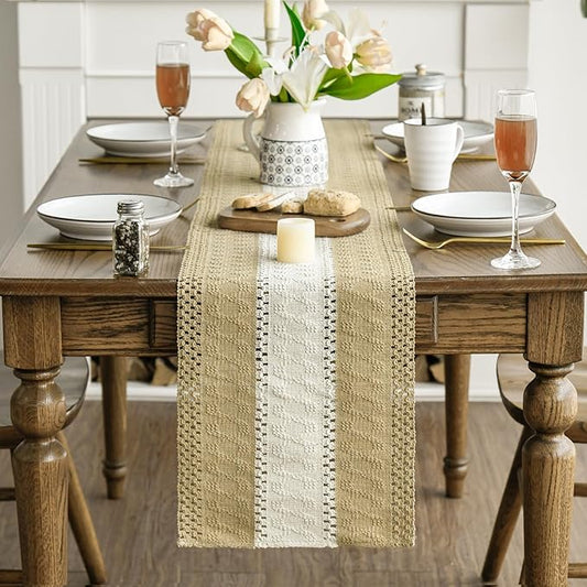 Artoid Mode Burlap Brown Farmhouse Rustic Table Runner, Seasonal Hollow Kitchen Dining Table Decoration for Home Party Decor 12x108 Inch