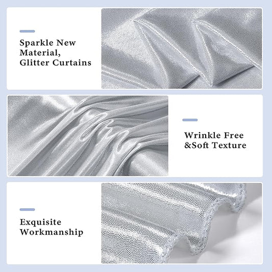 Outpain Thick 40 ft x 10 ft Silver Sequin Backdrop Curtain for Parties, Wrinkle Free Glitter Photo Backdrop Drapes 8 Panels 5x10ft Silver Back Drop Cloth for Wedding Christmas Photography Background