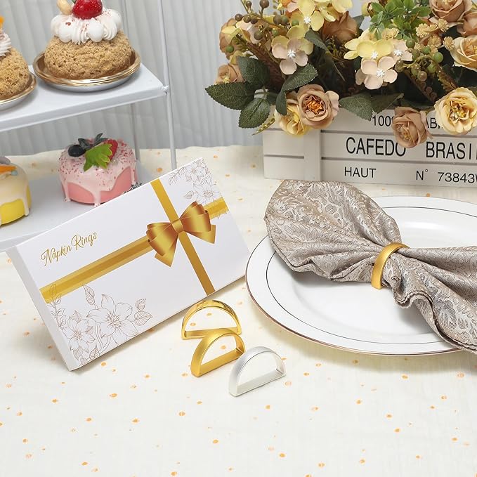 KPOSIYA Napkin Rings Set of 12, Metal Gold Napkin Rings Bulk for Table Settings, D-shape Napkin Holders Rings for Dinner Table Decor, Easter, Fall,Thanksgiving, Christmas, Party,(Brilliant Gold12 pcs)