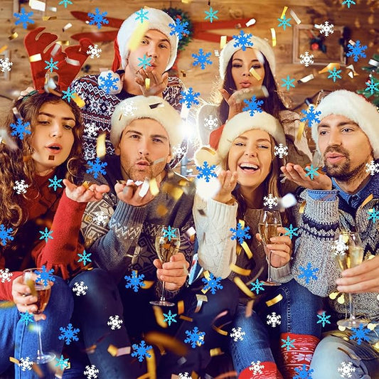 MARFOREVER Snowflake Glitter Confetti Decorations, Christmas Snowflake Metallic Foil Confetti Sprinkles Winter Wonderland Blue Gold Table Centerpiece for Wedding Supplies Snow Party Decorations