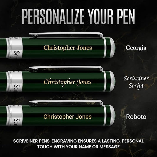 Scriveiner Personalized British Racing Green Pen - Stunning Green Lacquer Luxury Pen w/Chrome Finish, German Schmidt Nib (Medium), Best Engraved Fountain Pen Gift Set for Men & Women, Name Engraving
