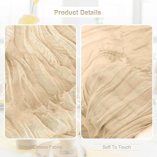 6 Pack Nude Cheesecloth Table Runner 35x120 Inch 10Ft Rustic Gauze Cheese Cloth Table Runner Sheer Cheesecloth Table Runners for Wedding Party Bridal Shower Decoration
