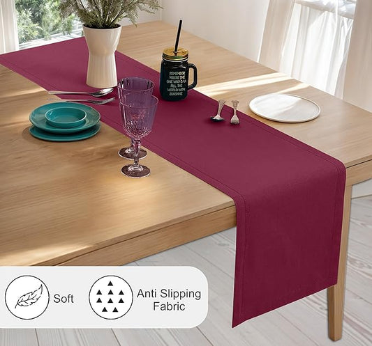Ruvanti Linen Table Runner 108 Inches, Classic Hemstitch, Washable, Reusable, Non-Slipping, Stain Resistant- Perfect for Parties, Weddings, Dinners, Thanksgiving, Christmas, Indoor use – Burgundy