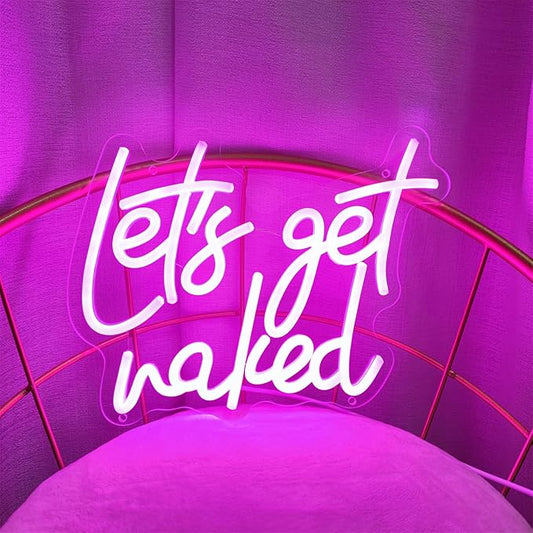 Lets Get Naked Neon Sign Let's Get Naked Neon Signs for Wall Decor, Led Light Sign for Girls Thanksgiving Bedroom Birthday Party Bar, 11.8" x 9.4"