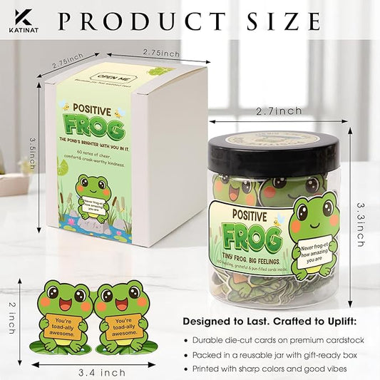 Positive Frog Jar – Thank You Gifts for Women, Men, Coworkers – Emotional Support Jar with 60 Notes – Appreciation Gifts for Coworkers, Teacher, Nurse, Retirement Gift for Men, Women, Frog Gift