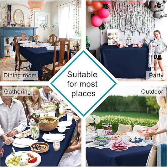Hiasan Waterproof Tablecloth Rectangle - Washable Fabric Table Cloth for Dining Room Kitchen Birthday Party and Outdoor Use, Navy Blue, 60 x 140 Inch