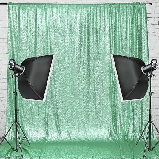 Eternal Beauty Mint Green Sequin Backdrop, 4x7 Ft Glitter Background Curtains for Shimmer Photography Party Wedding Birthday Back Drop Decor