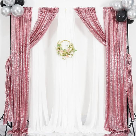 Poise3EHome Fuchsia Pink Sequin Backdrop, 4 Panels 2x8ft Glitter Curtain for Weddings, Parties, Photo Booth Decor
