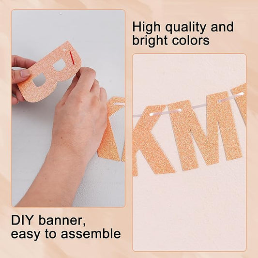 BEISHIDA 116 PCS Glitter Color Orange DIY Letter Banner Kit Make Your Own Banner,Including 111 Letters and Numbers 3 Rope and 6 Threading Device,Customized for Birthday Halloween Wedding Party Decor