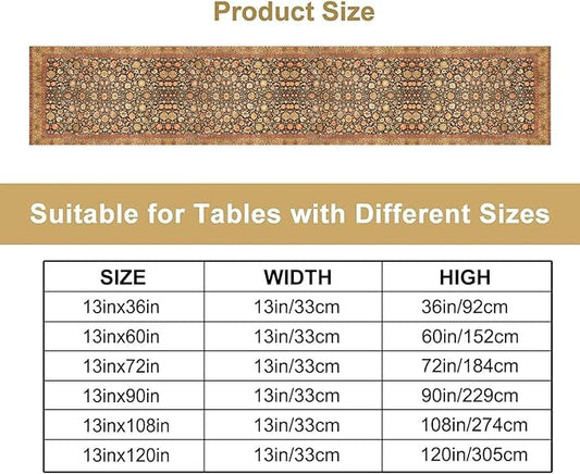Vintage Boho Floral Table Runner, Rustic Country Farmhouse Orange Yellow Black Retro Flower Pattern for Home Kitchen Table Decor Dining Coffee Room Party Decor 13x90in