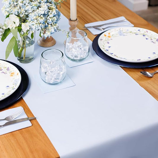 American Homestead Paper Table Runner Roll - 78 ft. Disposable Linen-Like Table Cover Roll - 20 Perforated Table Runners (16" x 48") for Parties, Weddings, and Events - Baby Blue