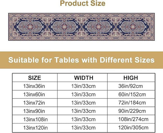 Boho Floral Vintage Table Runner, Blue Purple Retro Flower Rustic Country Farmhouse Pattern for Home Kitchen Table Decor Dining Coffee Room Party Decor 13x90in