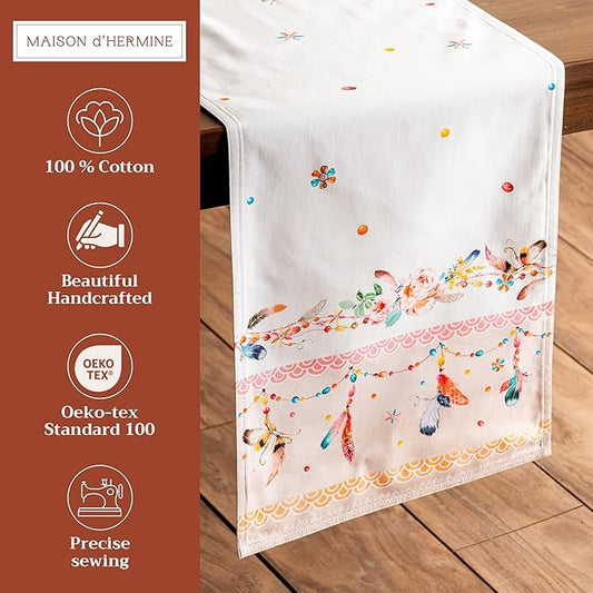 Maison d' Hermine Table Runner 100% Cotton Double Layer Table Runners 72 inches Long Decorative for Home Kitchen Dining Party Wedding Bridal Shower Spring Summer (Ibiza - Beige, 14.50" x 72")