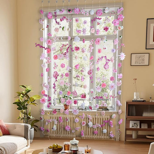 Flower Garlands 12pcs 82.6ft Artificial Hanging Flowers Faux Floral Vines Wildflower Wall Backdrop for Wedding, Party, Events, Home Ceiling Curtain Decor(Single Piece is 6.8ft)-Light Pink