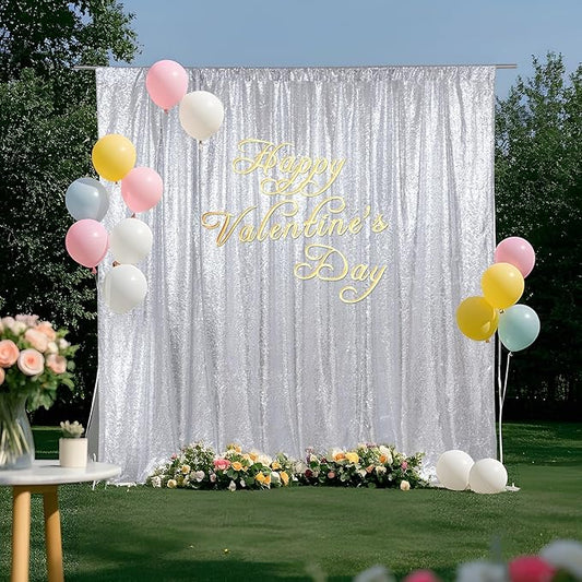 SquarePie Sequin Backdrop Curtain Not See Through Thick Background for Party 4FT x 8FT Silver